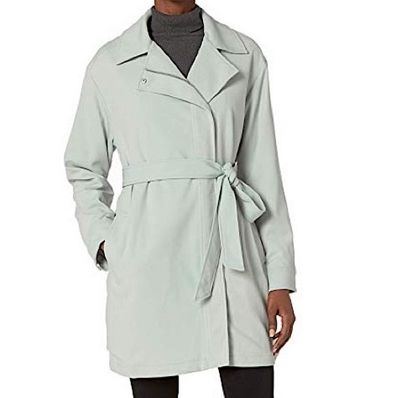 7 For All Mankind asymmetrical drape belted tench coat - Picture 2 of 10